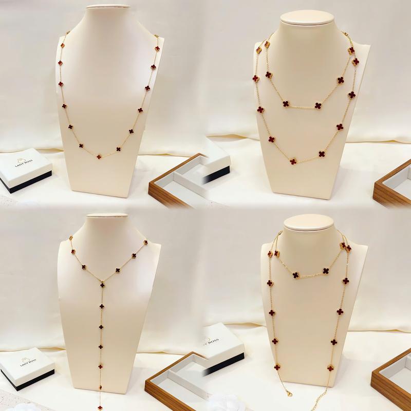 Dây Chuyền Vòng Cổ Cỏ 4 Lá 20 Charm Dáng Dài Đeo Được Nhiều Kiểu Size 0.8Cm, Bông Tai Cỏ Bốn Lá Nhí 0.8cm Chất Liệu Titan Bền Màu Lady Boss Accessories