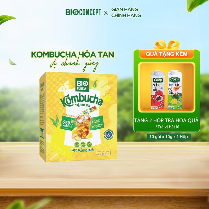 [MUA 1 TẶNG 2] Trà Kombucha Chanh Gừng BIO CONCEPT – Thức Uống Thanh Nhiệt Giải Khát Mùa Hè, trà cozy hòa tan có lợi tiêu hóa 10 gói * 10g