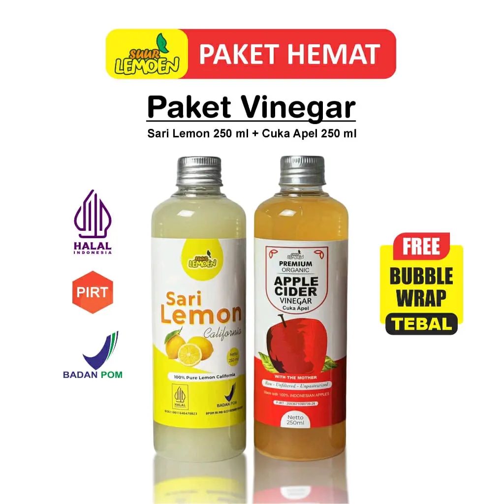 SUUR LEMOEN BPOM PAKET CUKA APEL 250ML + SARI LEMON 250ML
