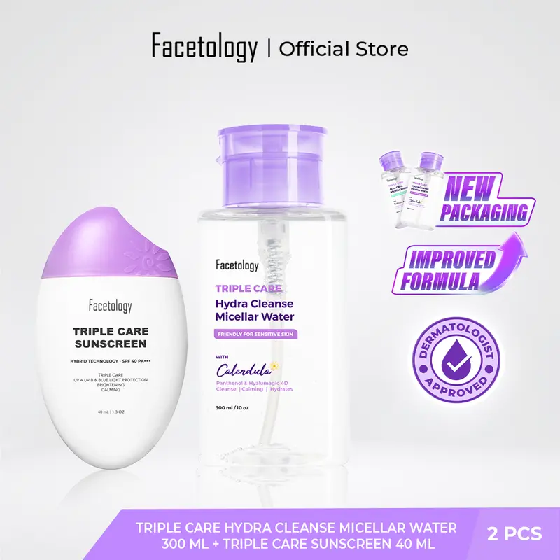 Facetology Bundling Triple Care Hydra Cleanse Micellar Water 300 ML & Triple Care Sunscreen SPF 40 PA+++ 40ML 0