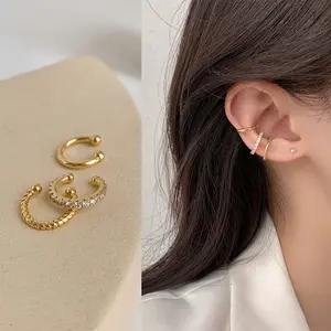 Anting clip ear bone set 3 pcs / anting wanita gaya elegant / 3in1 ear cuff fashion korea piercing jepit