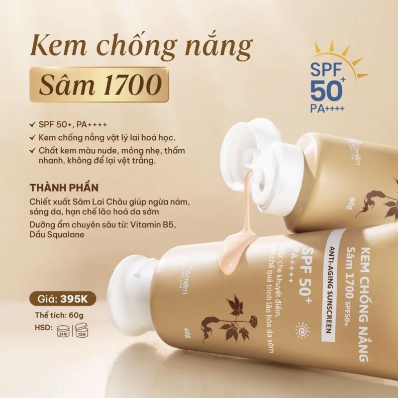 Kem Chống Nắng Bảo Vệ Ngừa Lão Hoá Da Sâm 1700 SPF50+ PA++++ SunCream Cỏ Mềm…