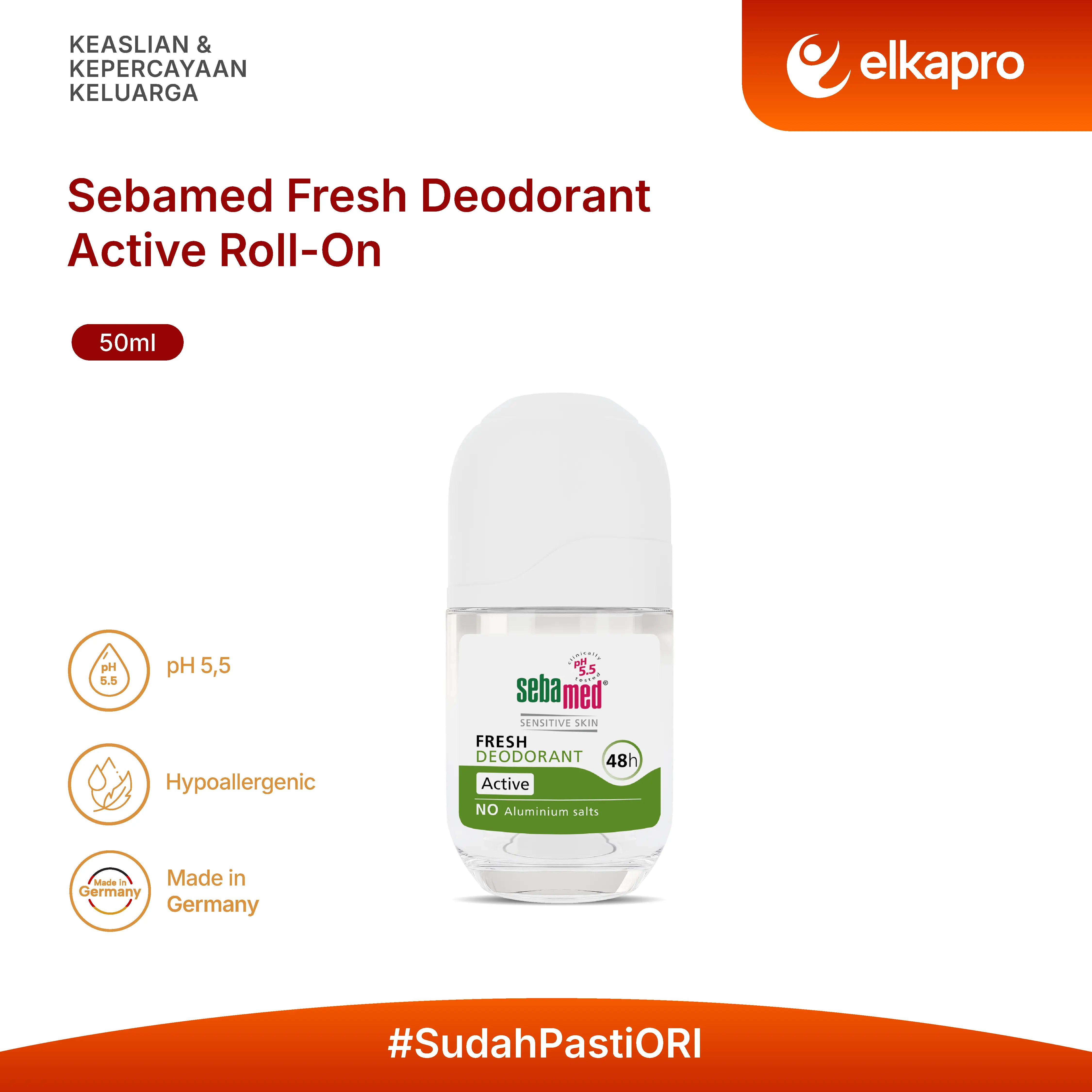 Sebamed Fresh Deodorant Roll-On - Deo Non Tawas Pencegah Bau Badan Kulit Ketiak Sensitif