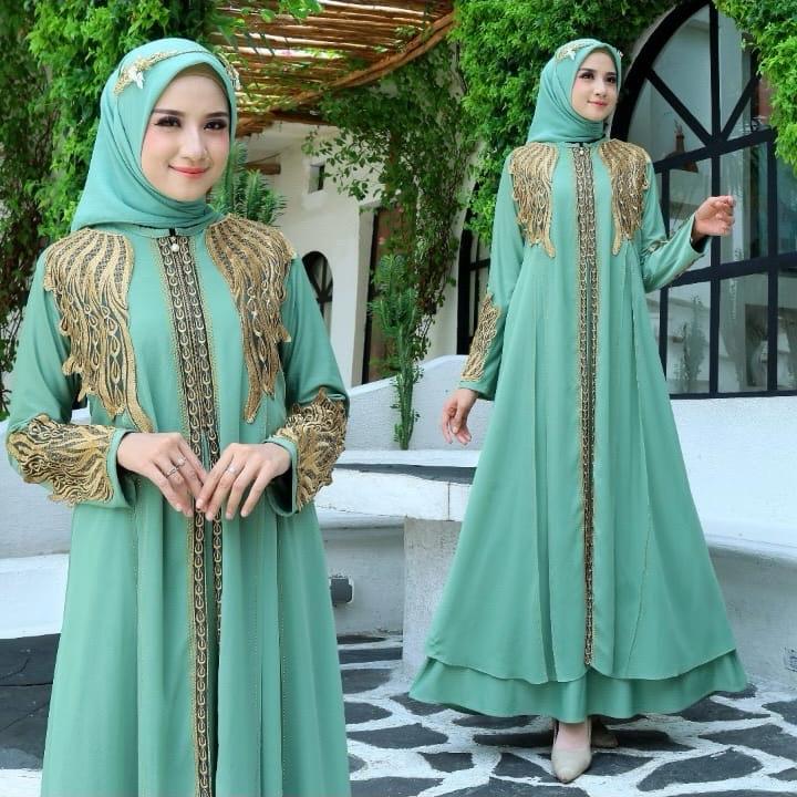 (COD)Gamis Abaya Arab SHANIA Motif Bordir Jersey Mix Ceruty Mote Swarosky Terbaru Muslim Hitam Turki Mewah 9