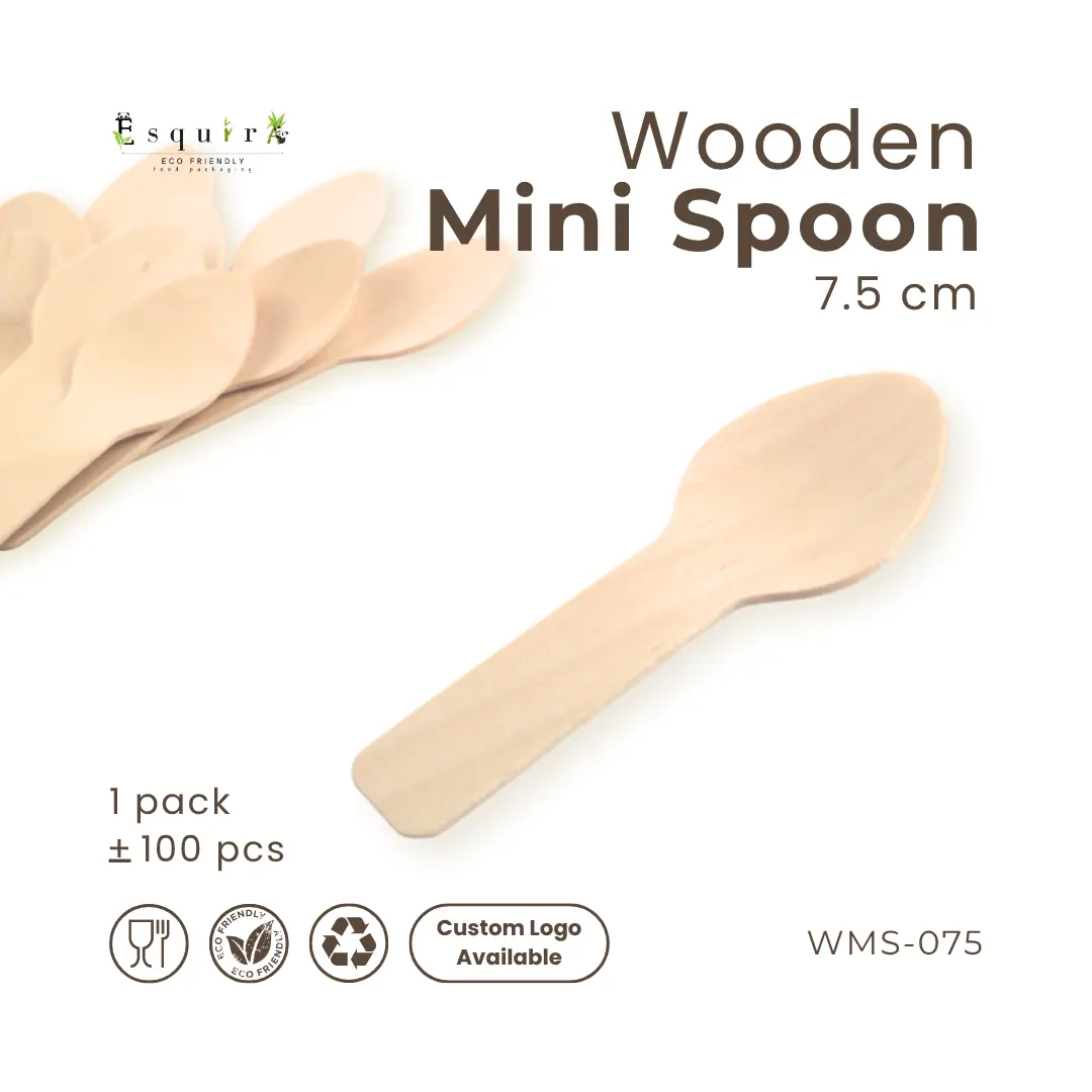 Wooden Mini Spoon / Sendok Dessert 7,5 Cm / 100 Pcs / WMS-075