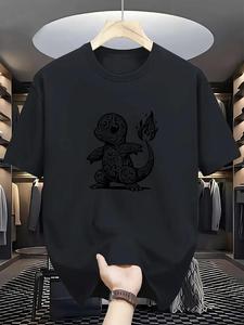Camiseta Cool de Charizard Negra, Tela Suave y Cómoda, Estilo Gráfico de Manga Corta con Diseño Tribal Único, Amantes del Anime y Moda Diaria, Excelente Regalo para Amigos y Familia, Ideal para Uso Casual