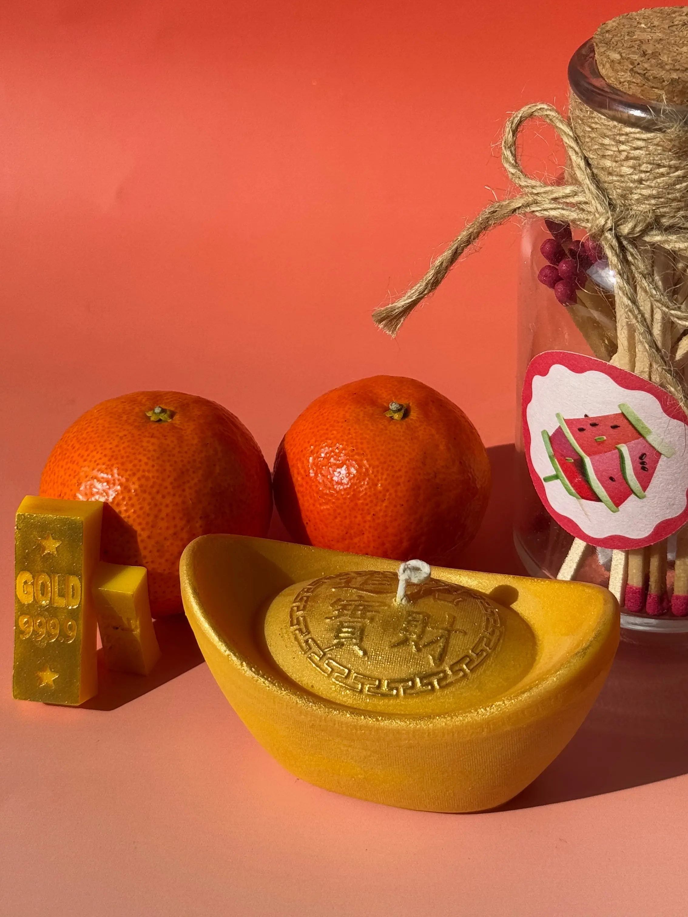 CNY Scented Golden Ingot Candle Soy and Bees Wax 85g [Handmade][Golden Colour] Decor Traditional Decoration