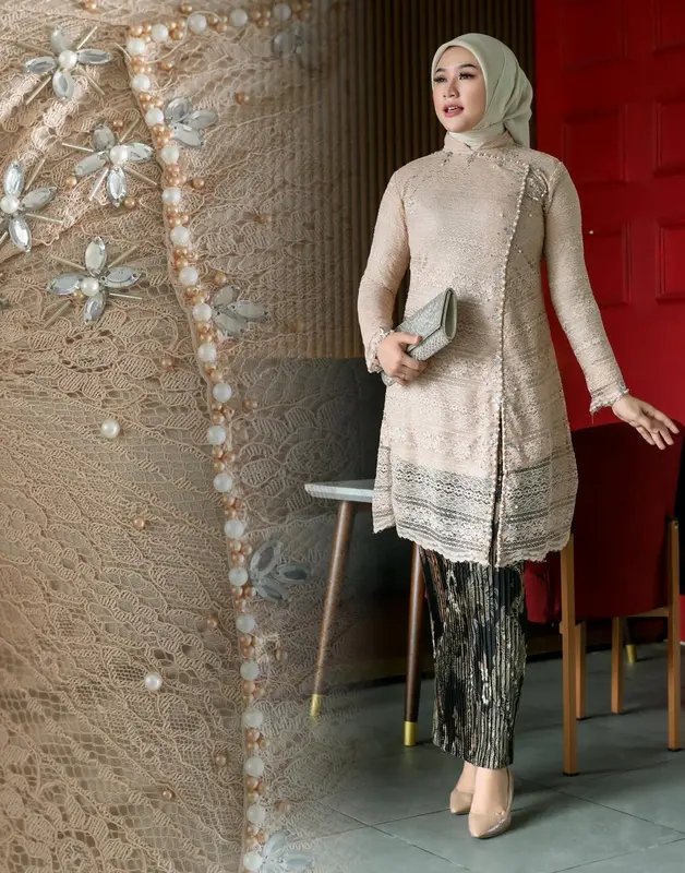ZONA - SET KEBAYA TUNIK BROKAT PAYET JANGGAN BAJU SERAGAM KONDANGAN PESTA PERNIKAHAN KEBAYA MODERN ELEGAN MEWAH 2024 7