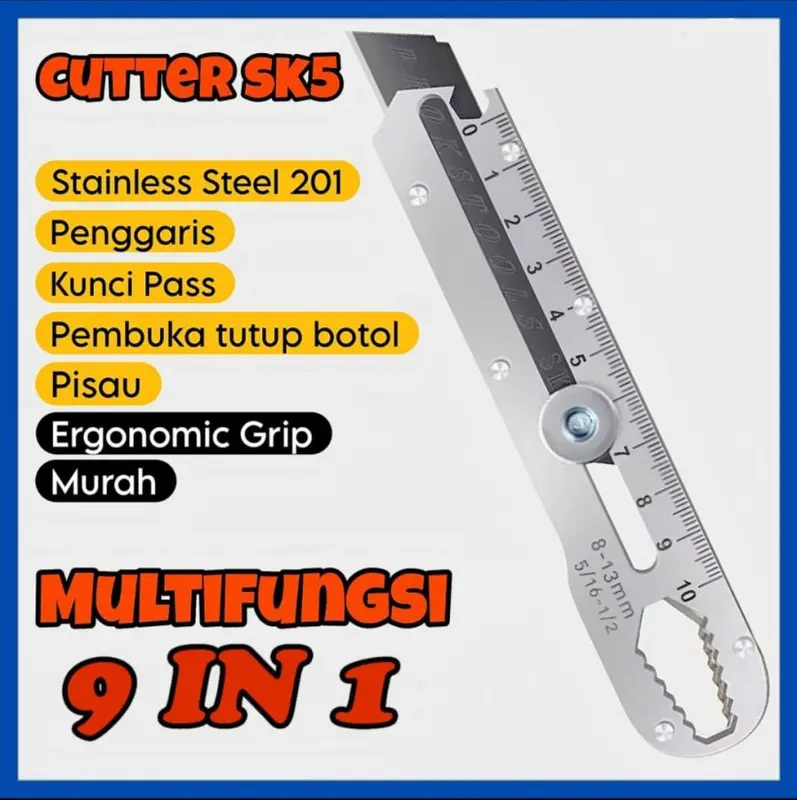 Pisau Cutter Stainless Multifungsi Pembuka Tutup Botol dan Penggaris Cutter 9 in 1 Serbaguna 2