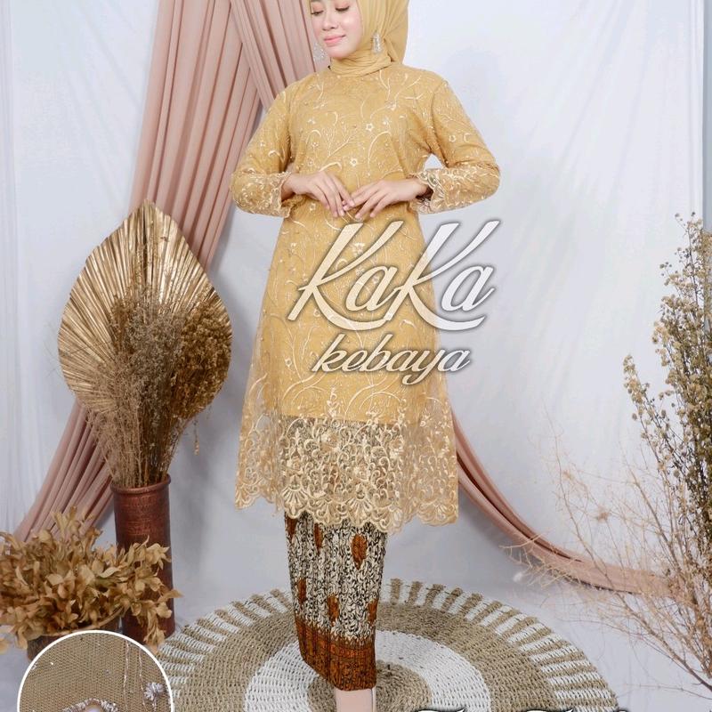 Tunik brokat tile premium terbaru/model seragam pesta/kebaya best seller Kondangan Muslim Wanita Atasan Setelan Motif Mewah Panjang Batik Remaja 0