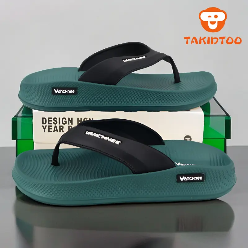 Takidtoo Sandals Flip Flops Jepit Sendal Pria Fashion Hitam Hijau Putih