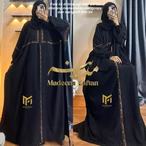 Kaftan Motif Salur Madeena Bahan Rayon Jumbo Adem Nyaman Busui Gamis Abaya Dress Panjang Wanita Muslim Remaja Dewasa Syari Hitam Lebaran Mewah Maxi
