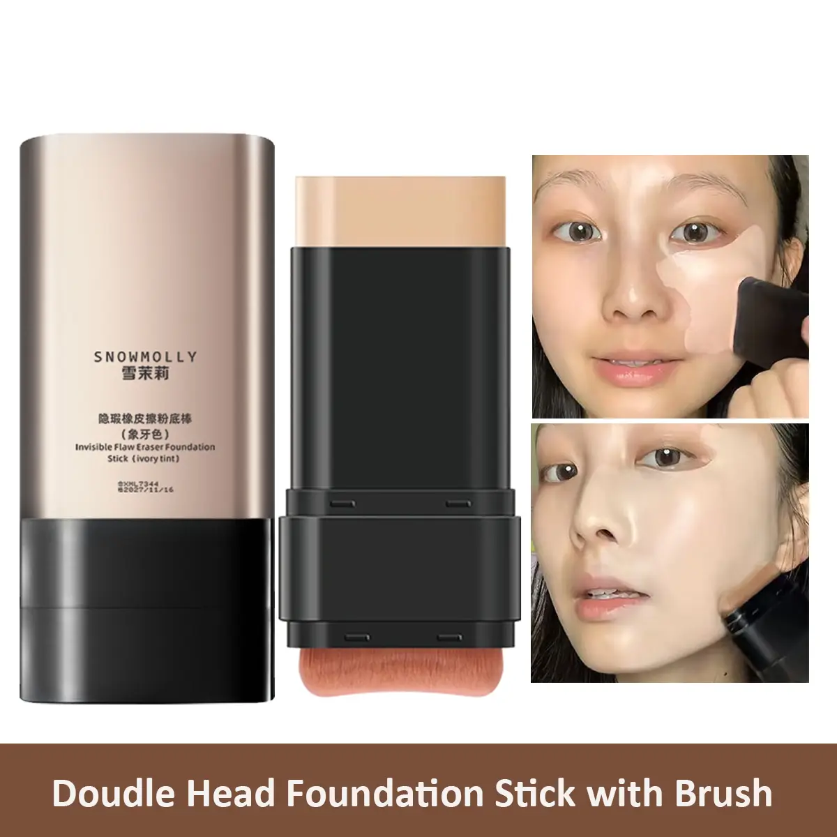 1pc 2 In 1 Foundation Stick with Brush Makeup Cosmetic
