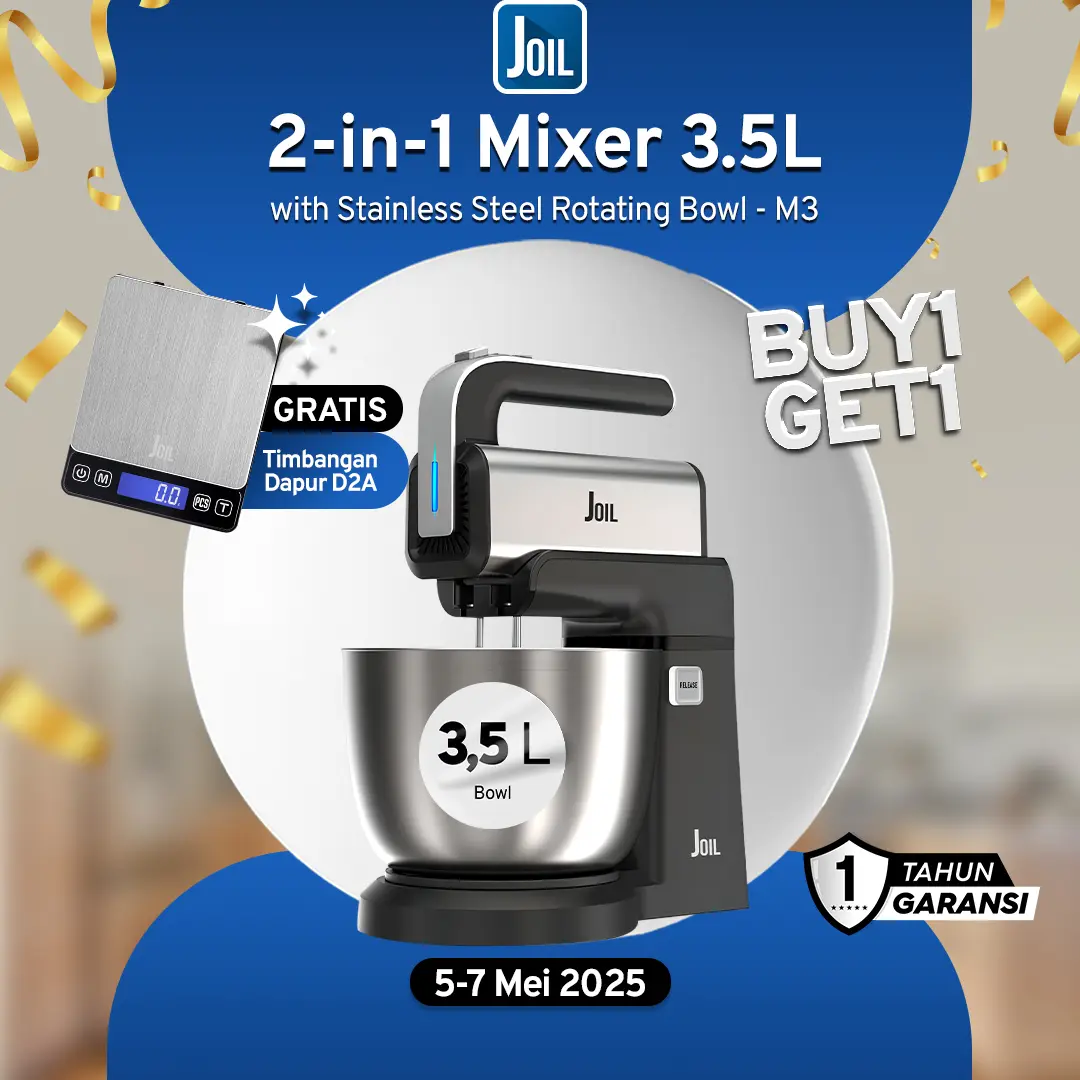 [BUY1GET1] Joil Hand Mixer - Stand Mixer 3.5 Liter Bowl Stainless Steel 2in1 Mixer 5 Speed dan Mesin Turbo - M3