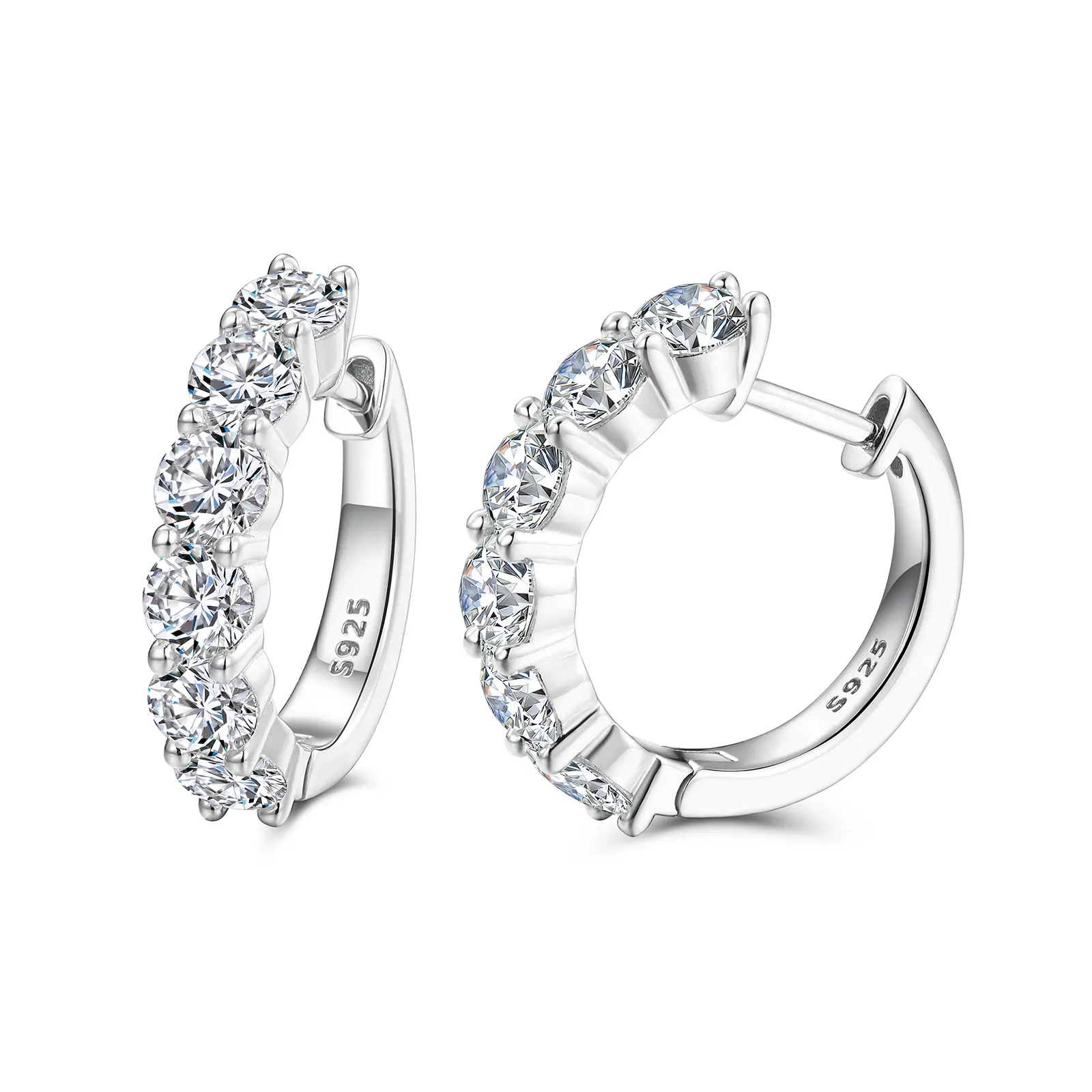 【#104】925 Sterling Silver 3mm Moissanite Hoop Earrings For Women Men