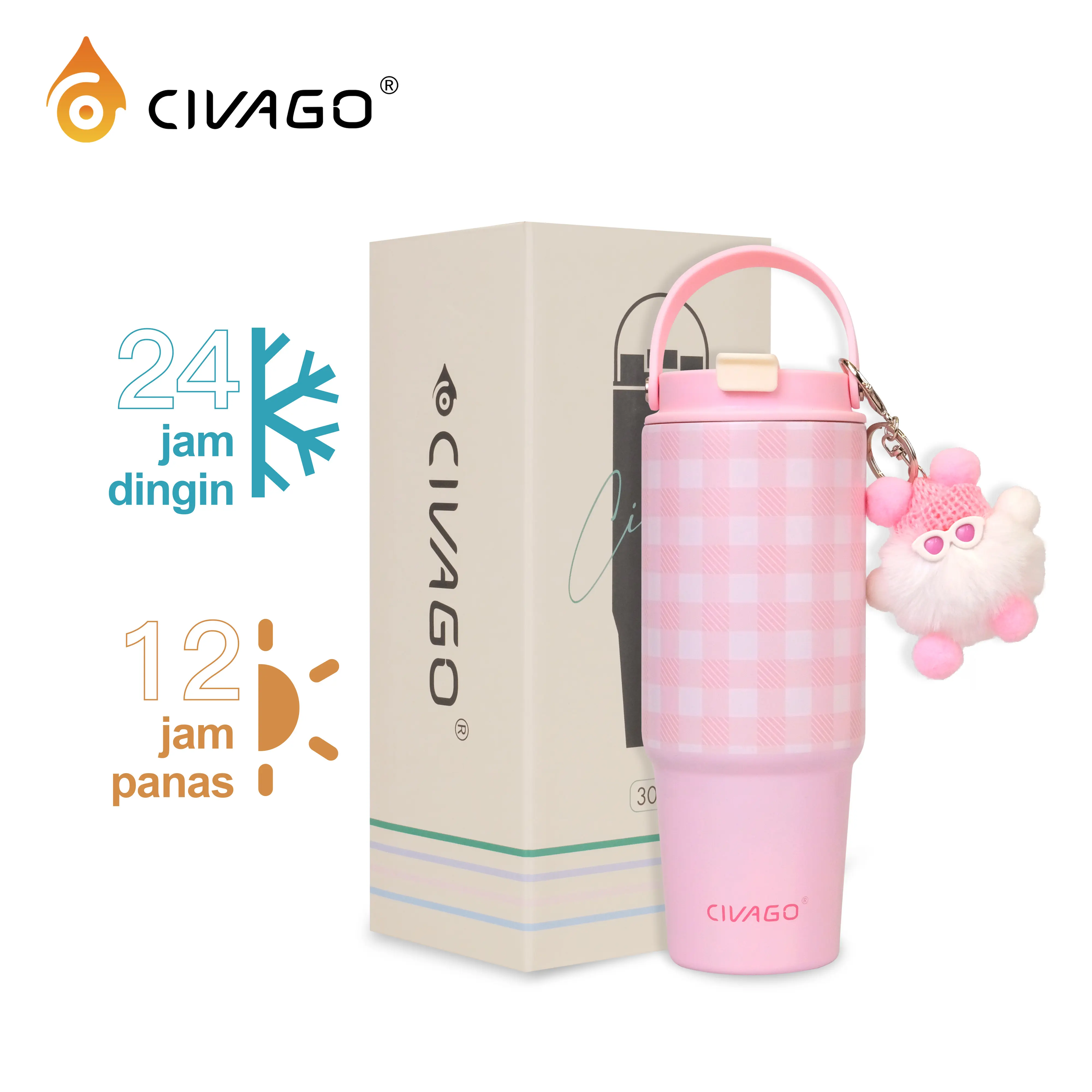 CIVAGO（30oz/887ml）Mug Sedotan Termal untuk Wanita – Mug Stainless Steel Kapasitas Besar, Cocok untuk Mobil dan Dibawa Saat Bepergian