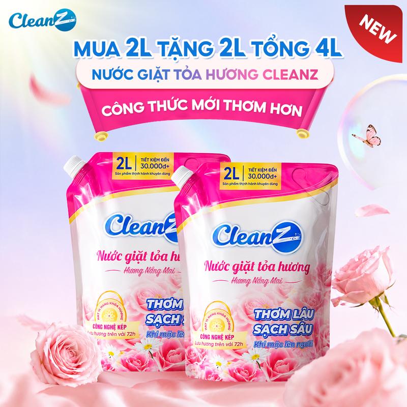 Nước Giặt Tỏa Hương CleanZ Công Nghệ Sạch Sâu, Lưu Hương Lâu Dài, Bảo Vệ Màu Quần Áo, Túi Giặt Dung Tích 2L Làm Sạch