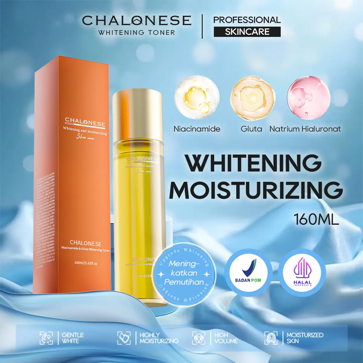 NEW!!WHITENING AND MOISTURIZING NIACINAMIDE & GLUTA WHITENING TONER 160ML toner  wajah glowing Hitam Hydrating Acid Mencerahkan Facial Muka Kosmetik Hyaluronic Pelembab