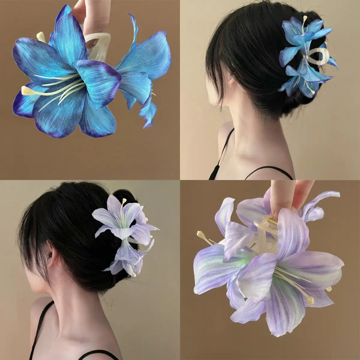 Super Immortal and Beautiful Simulation Lily Flower Hair Clip Atmosphere Photo Shark Clamp Forest Series Grab Clip Hair Accessories Female