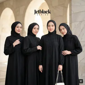 Comera - Abaya Premium Jetblack Variasi Payet Hitam Pekat Gamis Remaja Dewasa Lebaran Kajian Umroh