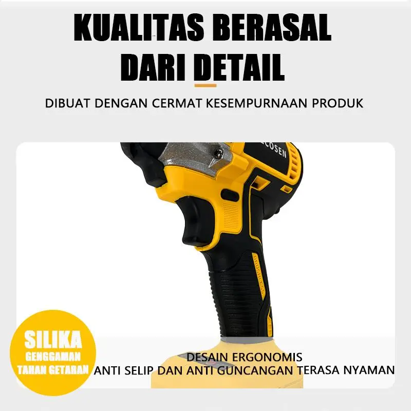 ECOSEN 199VF Mesin Impact Baterai Cordless Impact Wrench  Untuk Memudahkan Pemasangan Baut Pada Roda Motor bor impact set lengkap 5