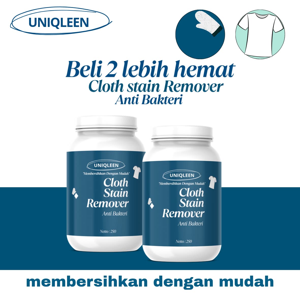 uniqleen buy 1 get 1 Uniqleen Cloth Stain Remover Anti Bakteri buy1get1 Penghilang Noda Baju & Pakaian Menghilangkan Noda Jamur Keringat Tanpa Merusak Warna 200gr ( 400gr )