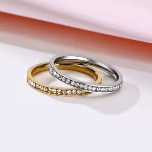 Cincin mata berlian permata imitasi mainan baris bahan stainless