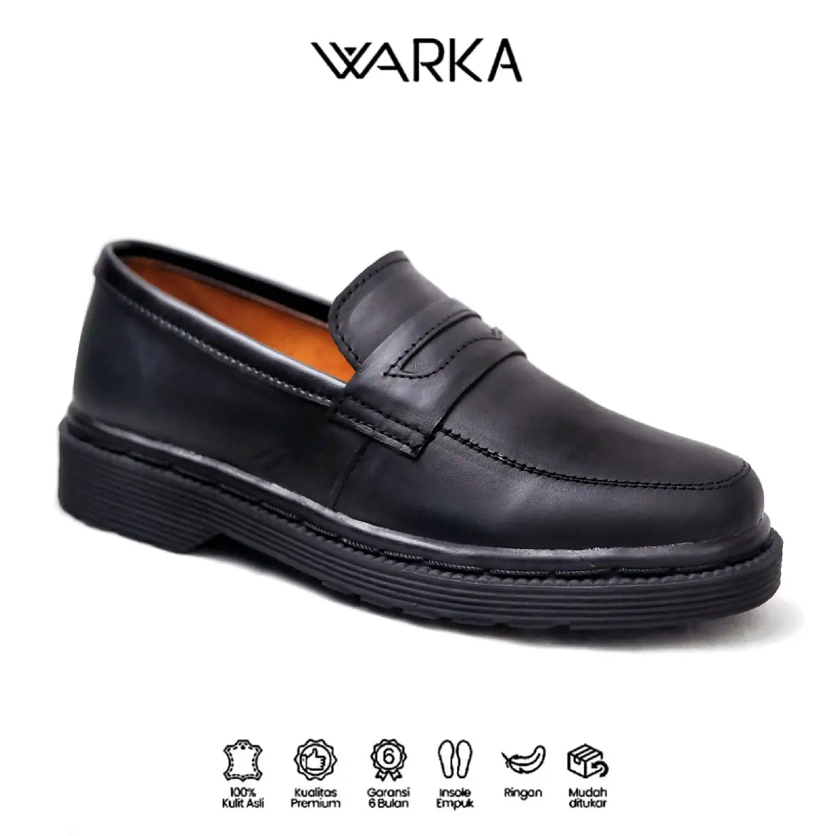 Warka BHEVIN - Sepatu Formal Casual Loafers Pria Kulit Asli Premium Musim panas Musim dingin Hitam Shoes Kerja Karet Pantofel