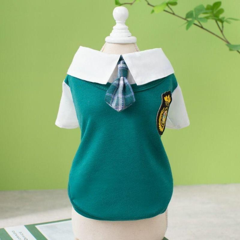 FUZOU Couples Dress Preppy Style Polyester T Shirt Skirt Pet Costumes Soft Comfortable Blue Dog JK Dress For Puppy Cat Kitten 4