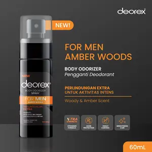[EXCLUSIVE LIVE] Deorex Body Odorizer For Men Amber Woods Spray 60ml Pengganti Deodorant Antiperspirant Pria Solusi Bau Badan dan Keringat Berlebih