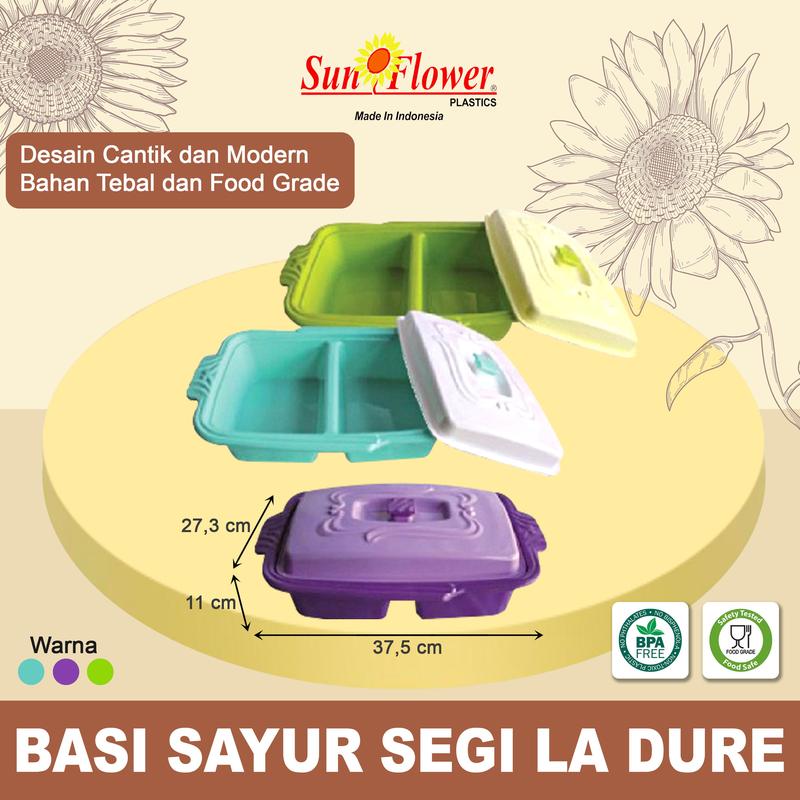 Tempat Sayur dan Lauk 2 in 1 / Basi Tutup Segi La Dure / Basi 2 in 1 Plastik Wadah 5