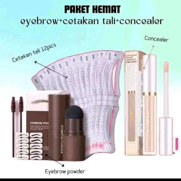Eyebrow Powder Stamp + Cetakan Alis Tali isi 12pcs +Concealer 0