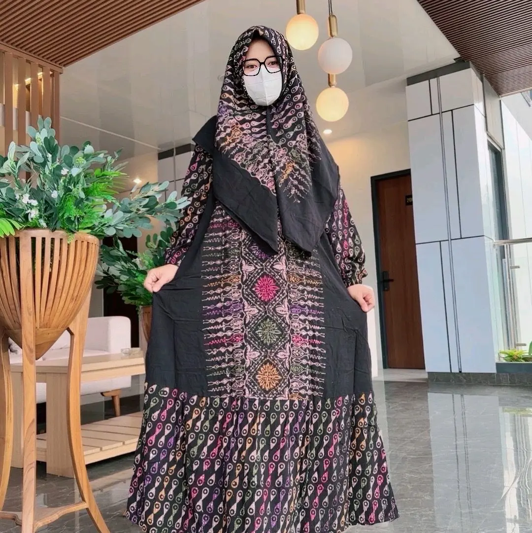 Gamis dan Hijab Jumbo Zahra Ld 120 Pb 138 Sleting Depan Rayon Super - Set Pakaian Muslim Wanita