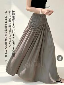 エレガントなハイウエストロングスカート、レディース向け、ゆったりフィットのドット柄Aラインワンピース、夏向けの巾着型のウエスト（巾着型）、シックなプリーツデザイン