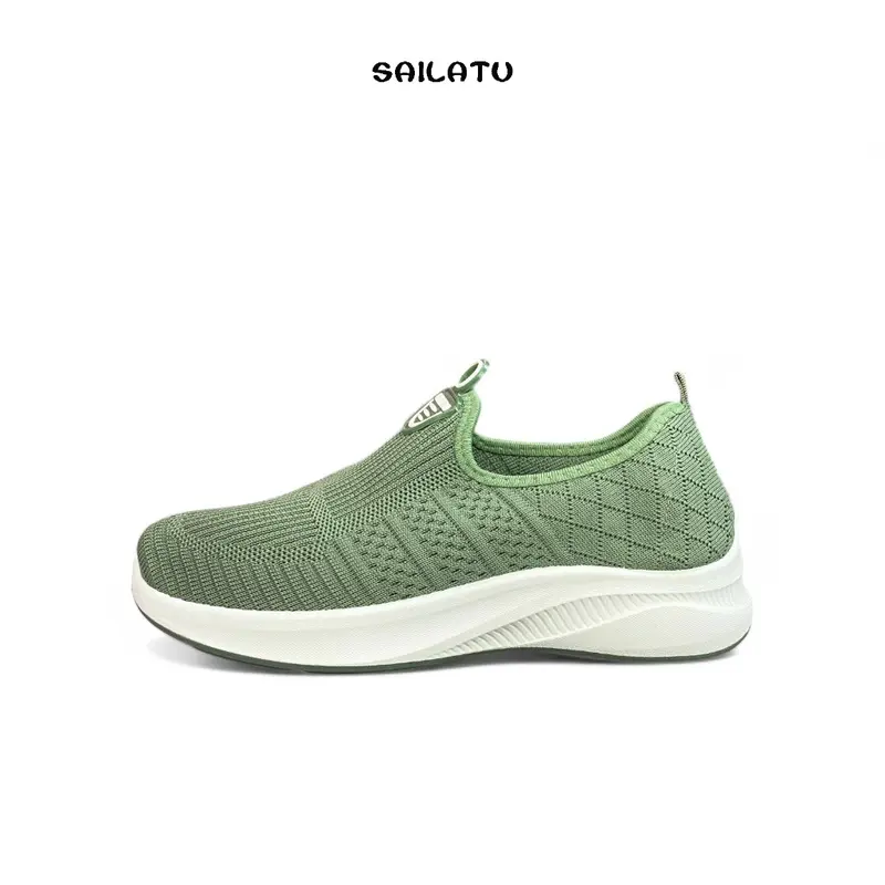 SAILATU sepatu rajut model wedges slip on model terbaru S860 Flat Cewek Shoes Wanita Hitam Kerja 0