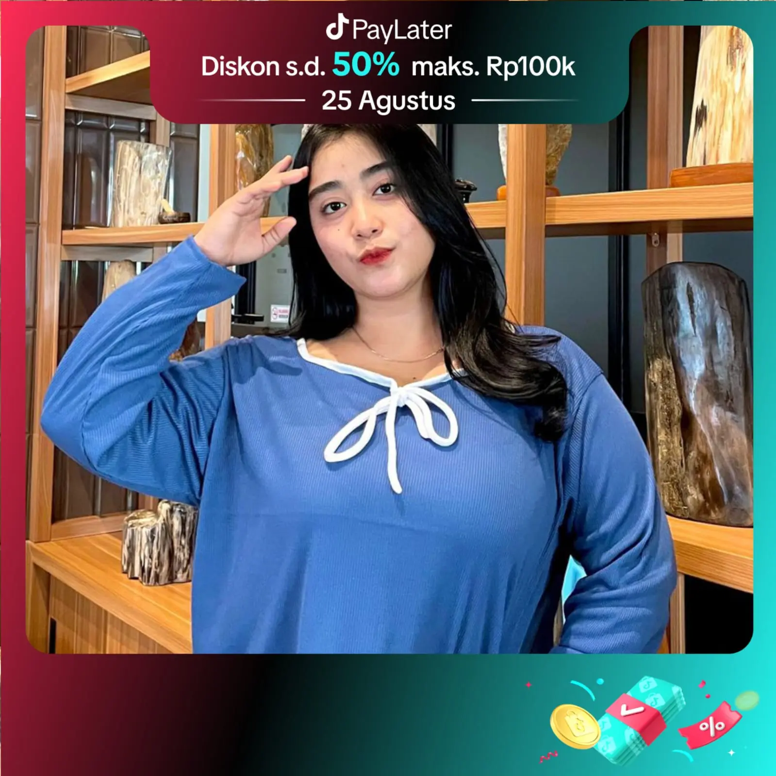 ICH - Lily Longsleeve Rib Top Atasan Pita Jumbo Wanita