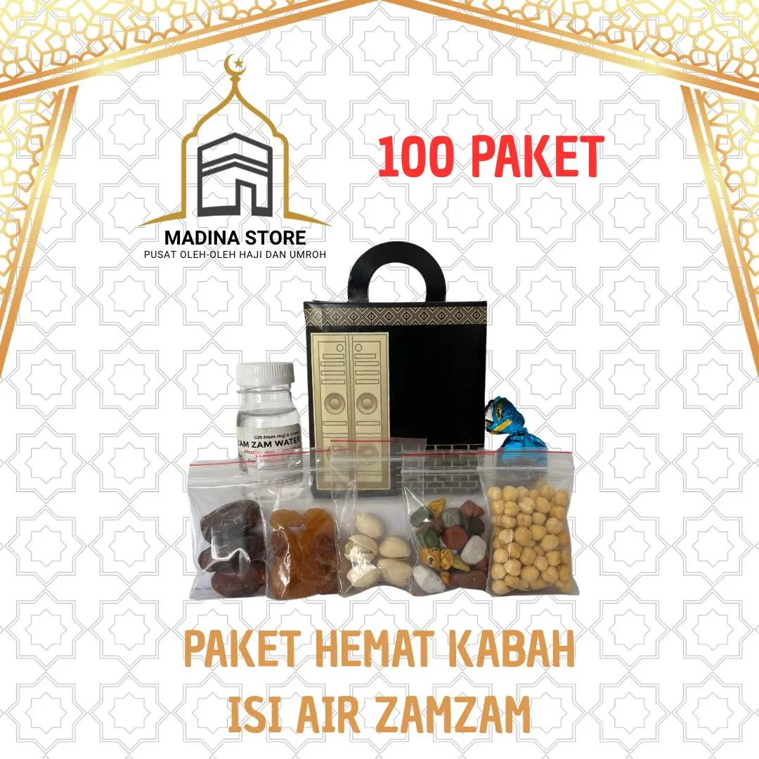 Paket Hemat Oleh-oleh Haji dan Umroh Paket 100 pcs isi Air Zamzam Dus Ka'bah