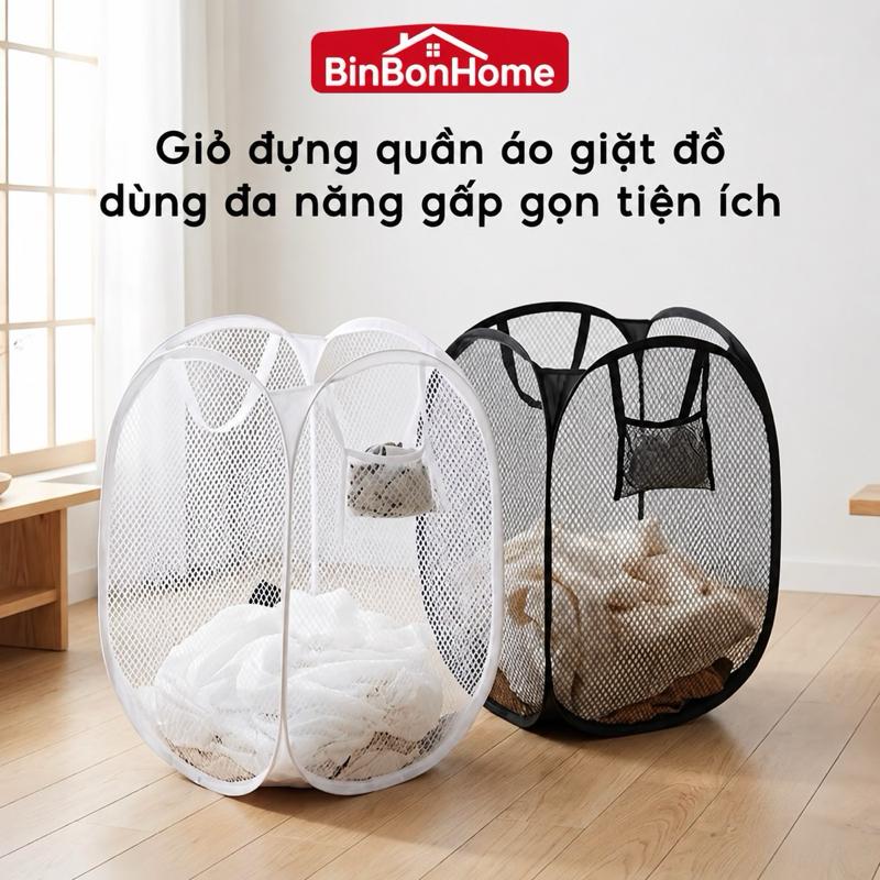 Sọt Lưới Đựng Quần Áo Cỡ Lớn BinBonhome Giỏ . Đựng Đồ Giặt, Đồ Đùng Tiện Ích Gấp Gọn Đa Năng Khung Thép