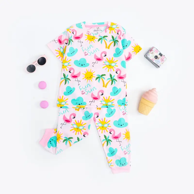 Peachbello Set Pakaian Tidur Anak Usia 1-6th Bayi Lengan Pendek Anak Perempuan Bahan Katun 5