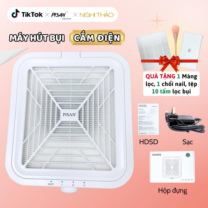  Máy hút bụi nail PISAN 120W không tích điện  Tặng 1 màn lọc thay thế + tấm lọc bụi + chổi phủi bụi nails  