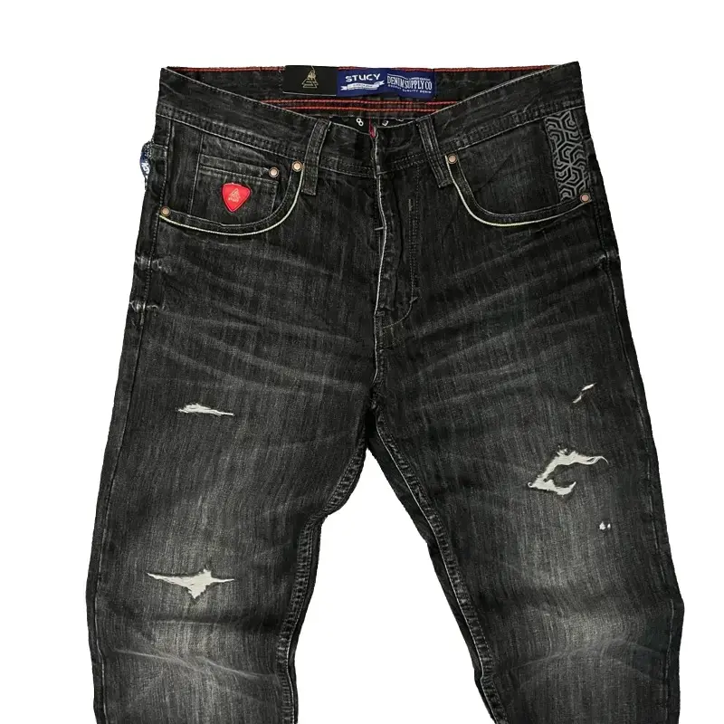 [STUCY DEVOTEE] Phantom Black Whisker Ripped | Clean Jeans Panjang Pria Regular Fit Sobek Tidak Melar