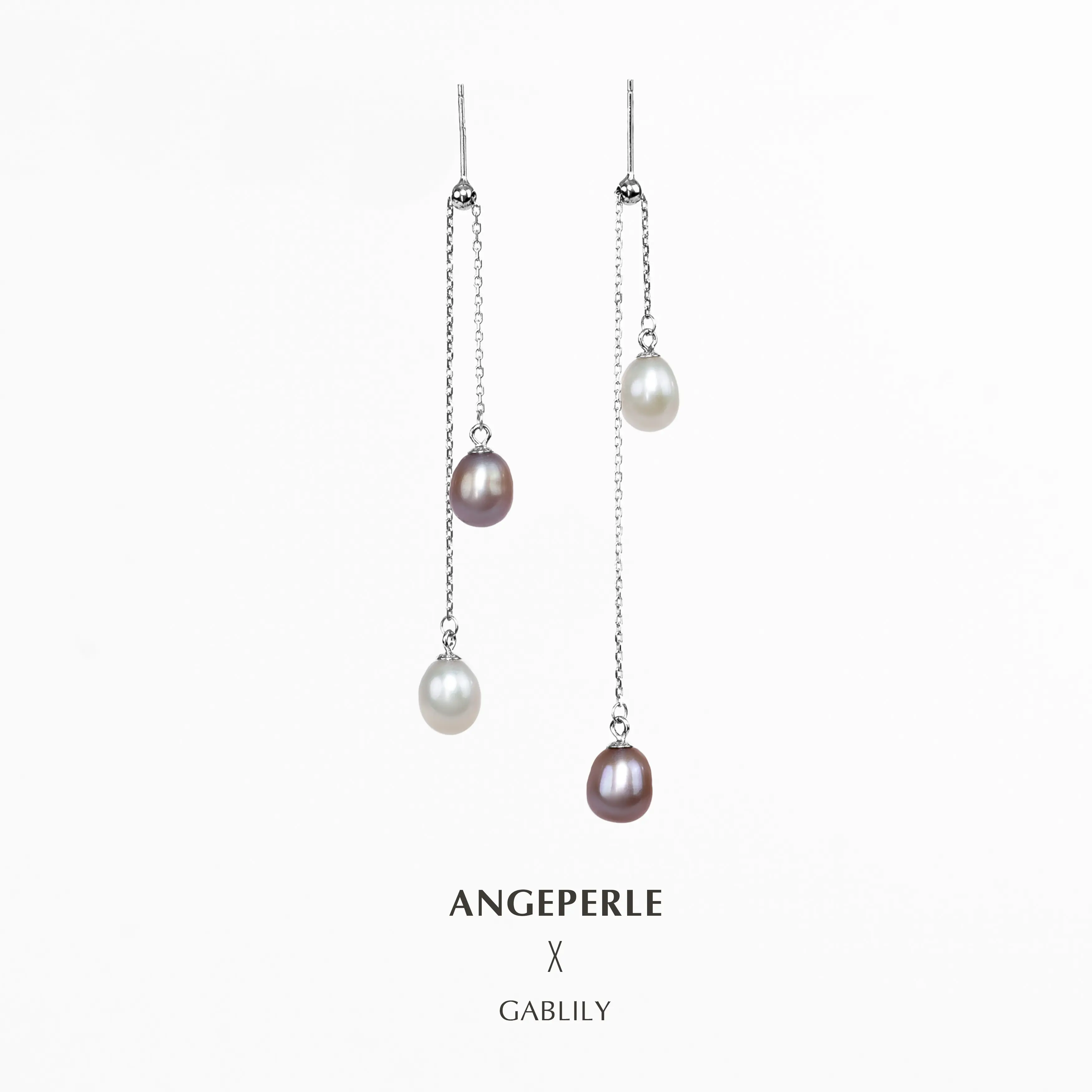 Purple And White Two-tone Pearl Earrings：7-8mm Freshwater S925 Silver (zpjcy281)