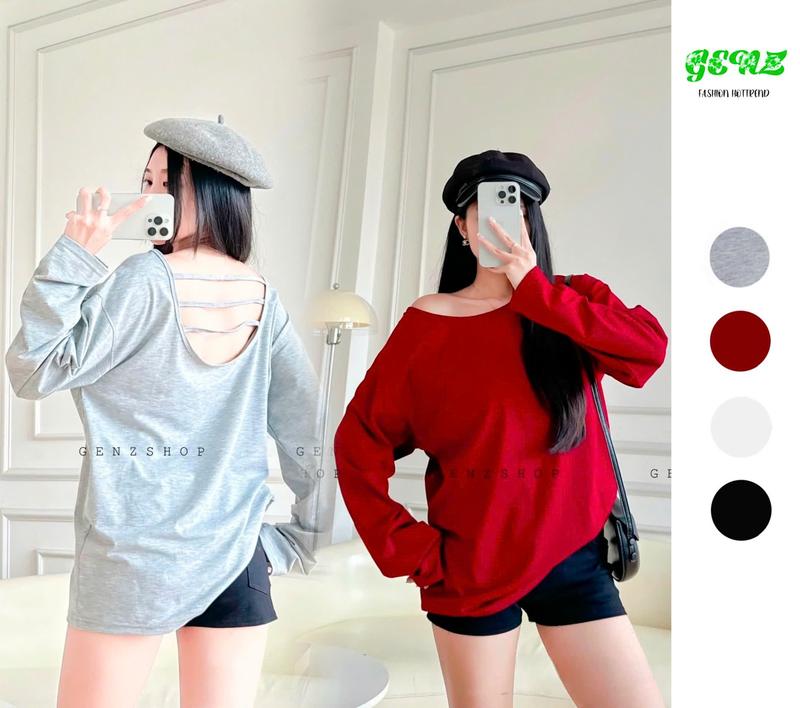 ÁO THUN TAY DÀI VIỀN HỞ LƯNG FORM RỘNG MẶC NHIỀU KIỂU AT2025