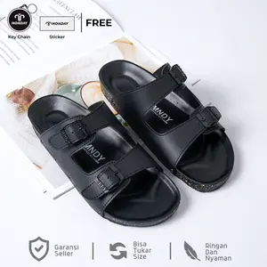 Monday Official - Yuno Full Black Sendal - Sandal Slop Pria Wanita Kasual Hitam Sandal Mules