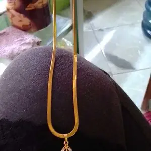 KALUNG TITANIUM GEPENG LIONTIN BUTIR PRMATA OVAL ANGGUN DAN ELEGAN ANTI KARAT TAHAN PUDAR