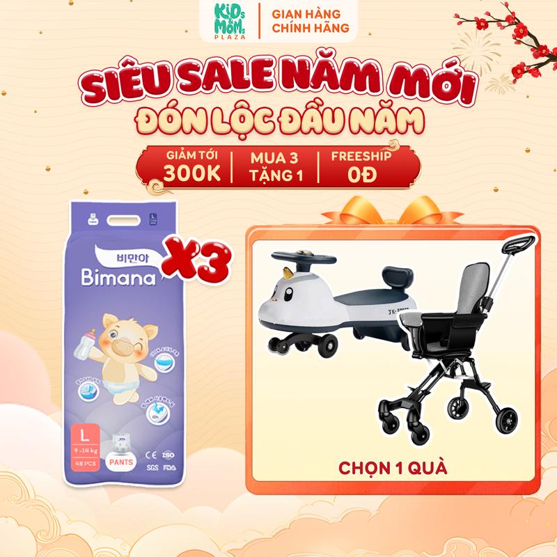   3BM   TẶNG XE ĐẨY GẤP GỌN XE LẮC HẢI CẨU  COMBO 3 BỊCH Tã bỉm quần dán Bimana Hàn Quốc thấm hút tốt mỏng thoáng đóng đêm cho bé 
