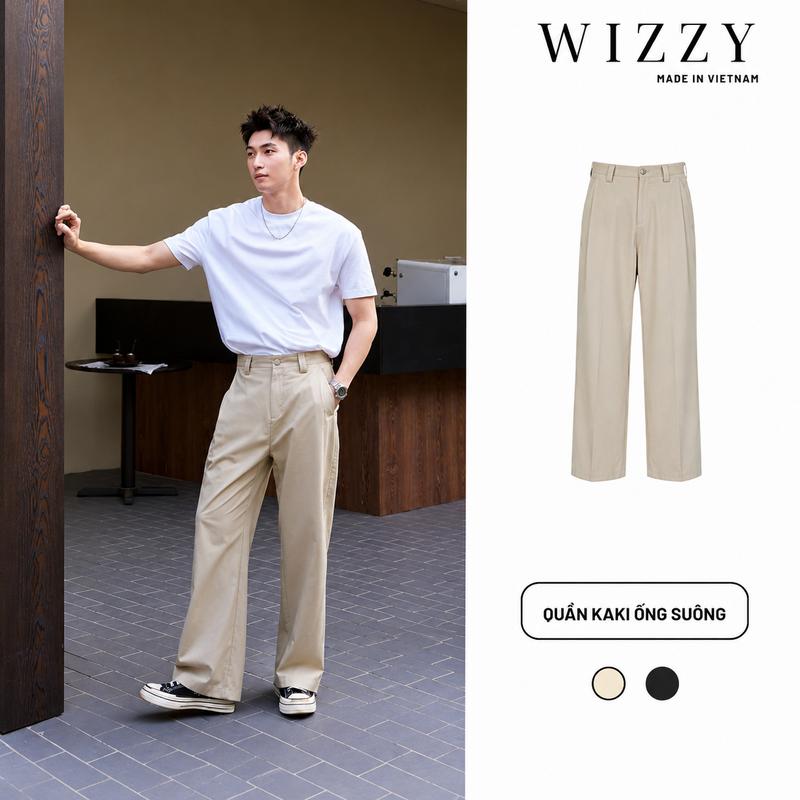 Quần dài kaki nam WIZZY, ống suông đứng basic cạp cao, chất vải dày dặn thoáng mát, chuẩn form mẫu WQ024