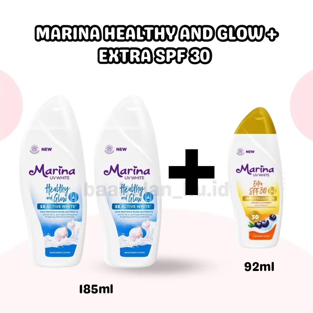 (BELI 1 DAPAT 3) MARINA UV WHITE EXTRA SPF30 92ml + MARINA UV WHITE HEALTHY AND GLOW 185ml