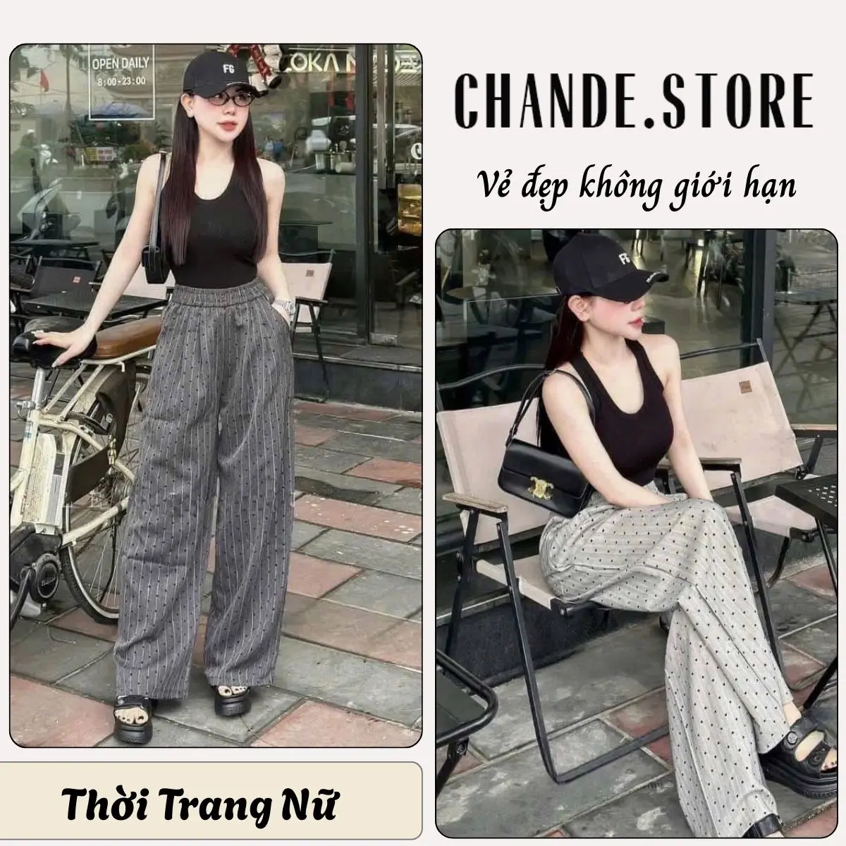 Quần ống rộng nữ in hoạ tiết trái tim chất Gold Hàn xương cá cạp chun lưng cao mặc thoáng mát QX01 CHANDE STORE