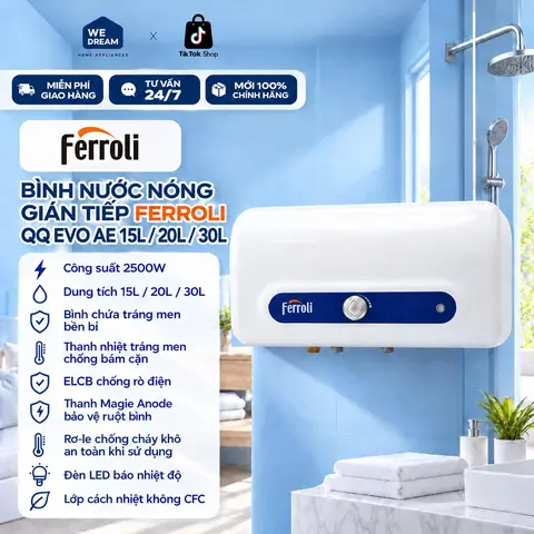 Máy Nước Nóng Gián Tiếp Ferroli QQ EVO 15 Lít AE 2500W - Hàng Chính Hãng, Hàng Mới